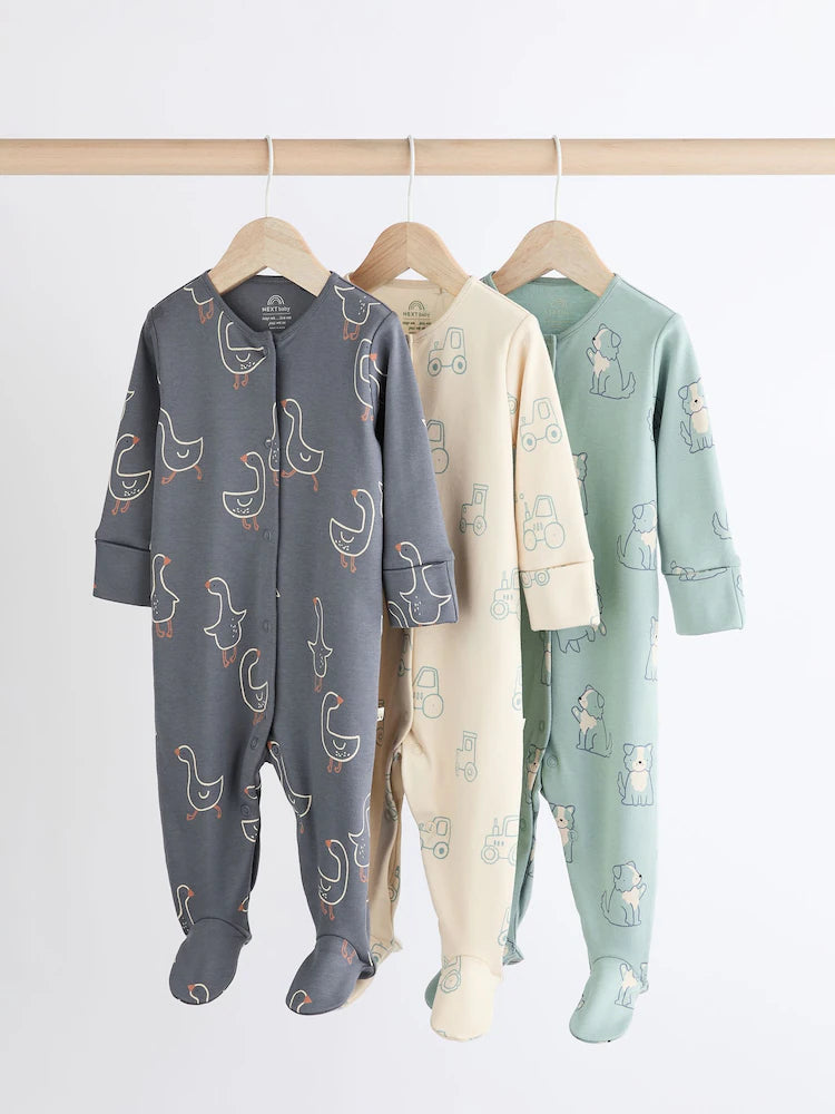 Mineral Blue Farm Printed Sleepsuits 3 Pack