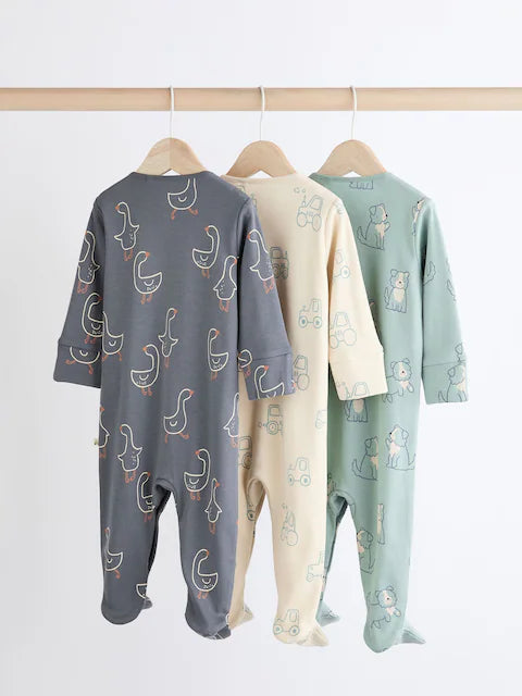 Mineral Blue Farm Printed Sleepsuits 3 Pack