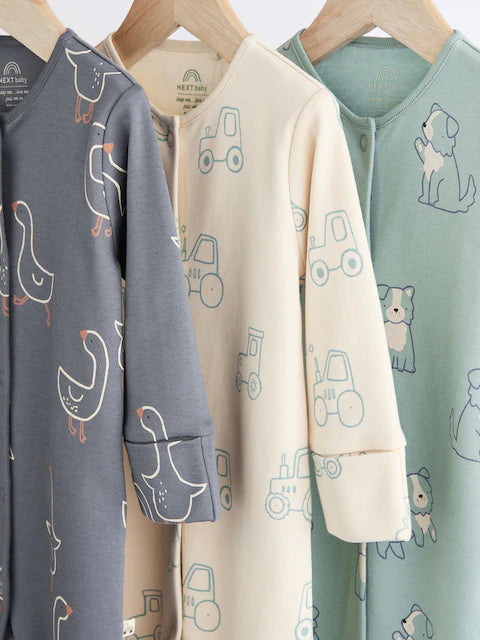Mineral Blue Farm Printed Sleepsuits 3 Pack