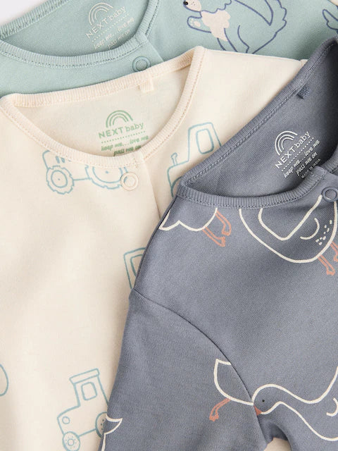 Mineral Blue Farm Printed Sleepsuits 3 Pack