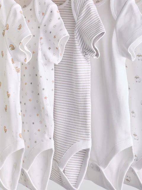 White 5 Pack Baby Short Sleeve Bodysuits