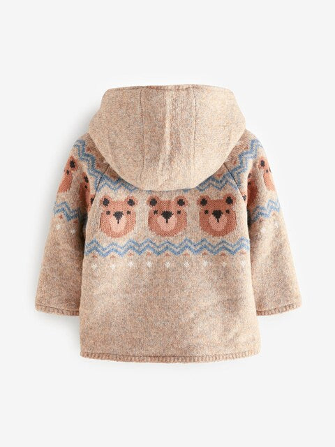 Neutral Bears Hooded Cosy Borg Lined Cardigan