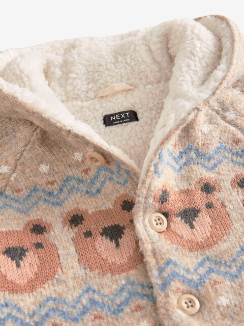 Neutral Bears Hooded Cosy Borg Lined Cardigan