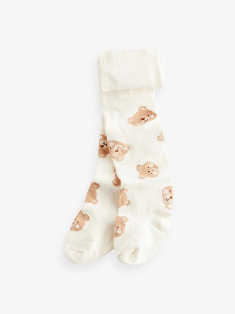 Cream/Oatmeal Bear Baby Tights 2 Pack