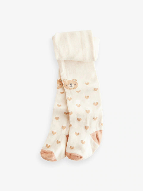 Cream/Oatmeal Bear Baby Tights 2 Pack