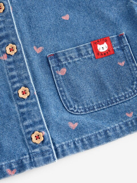 Red Denim Shirt and Check Skirt Set