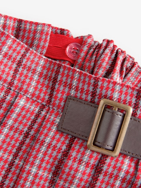 Red Denim Shirt and Check Skirt Set