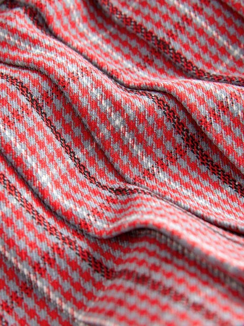 Red Denim Shirt and Check Skirt Set