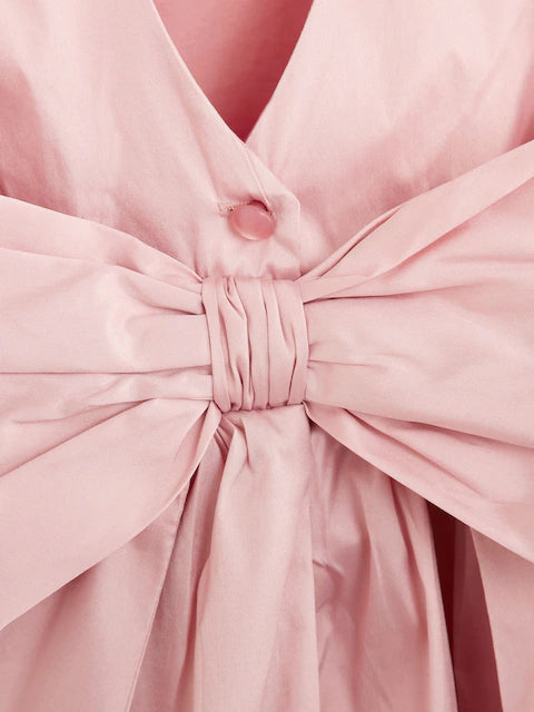 Pink Girl Taffeta Flower Print Bow Dress