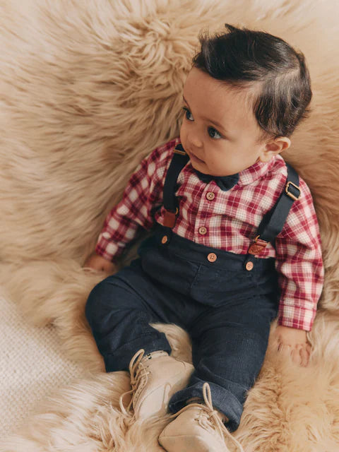 Red Check Baby Shirt Trousers and Braces Set 4 Piece