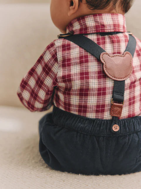 Red Check Baby Shirt Trousers and Braces Set 4 Piece