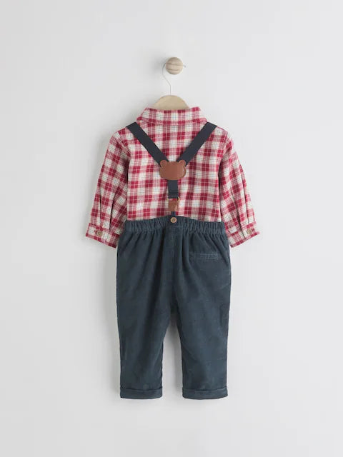 Red Check Baby Shirt Trousers and Braces Set 4 Piece