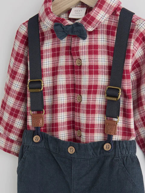 Red Check Baby Shirt Trousers and Braces Set 4 Piece