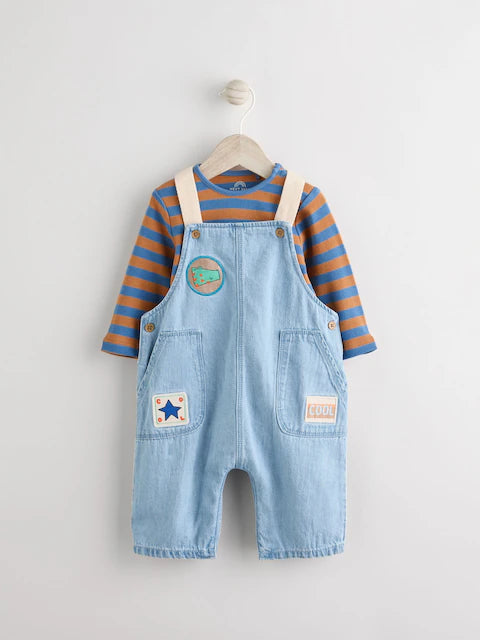 Bright Varsity Baby Denim Dungarees and Bodysuit Set