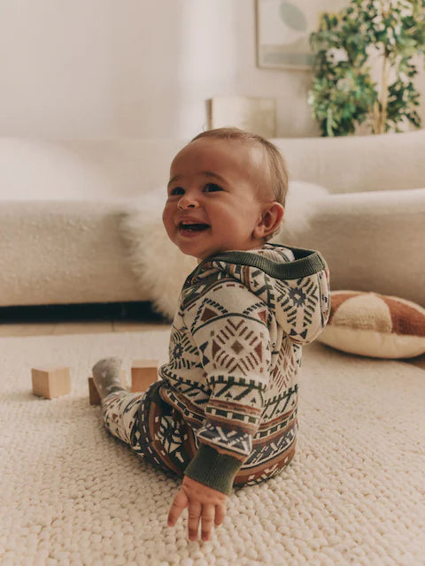 Khaki Green Baby Knitted Hood Romper