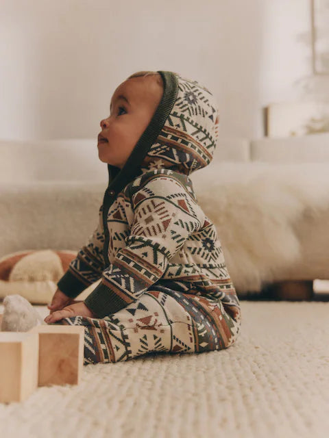 Khaki Green Baby Knitted Hood Romper