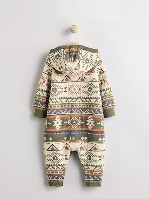 Khaki Green Baby Knitted Hood Romper