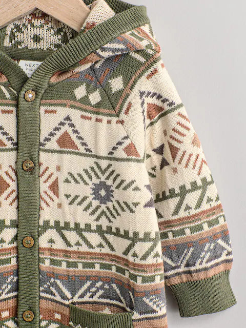Khaki Green Baby Knitted Hood Romper