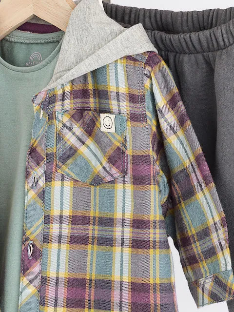 Red/Blue Check Shirt and Joggers 3 Piece Baby Set