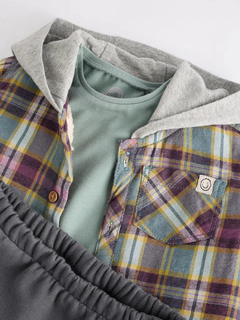 Red/Blue Check Shirt and Joggers 3 Piece Baby Set