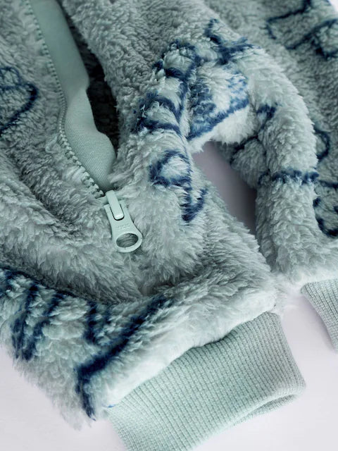 Teal Blue Character Baby Fleece Zip Sleepsuit