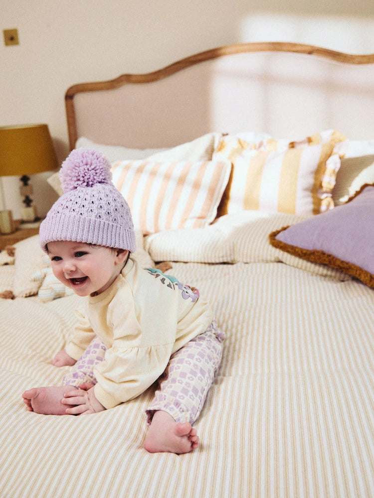 Lilac Waffle Knit Baby Pom Hat