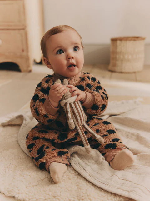 Brown Heavyweight Fleece Baby Zip Sleepsuit
