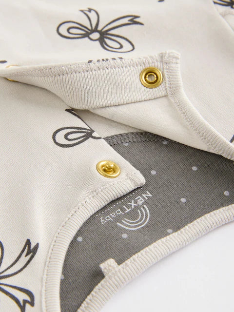 Grey Bow Baby Sleepsuits 3 Pack