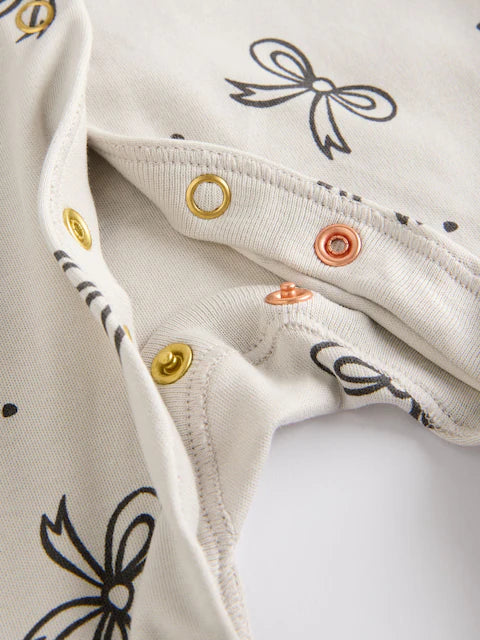 Grey Bow Baby Sleepsuits 3 Pack