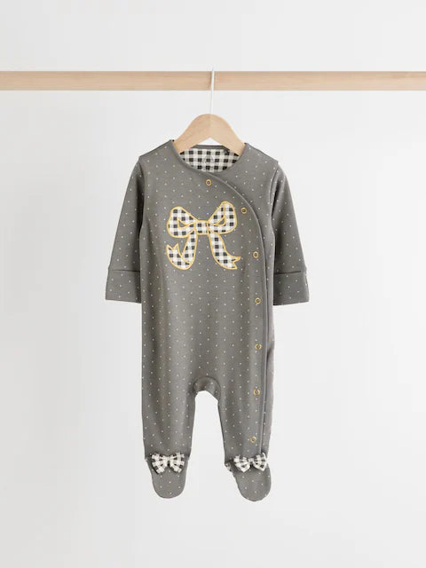 Grey Bow Baby Sleepsuits 3 Pack