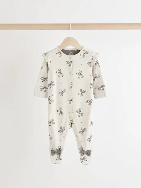Grey Bow Baby Sleepsuits 3 Pack