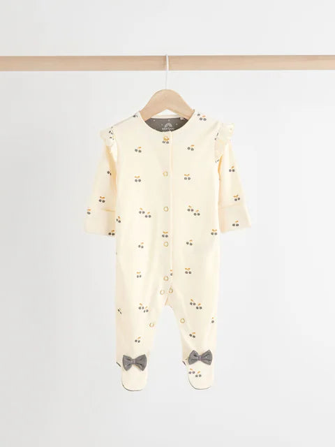 Grey Bow Baby Sleepsuits 3 Pack