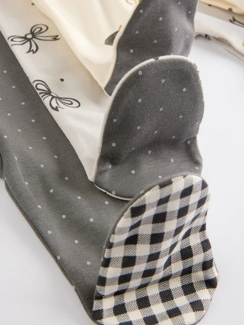 Grey Bow Baby Sleepsuits 3 Pack