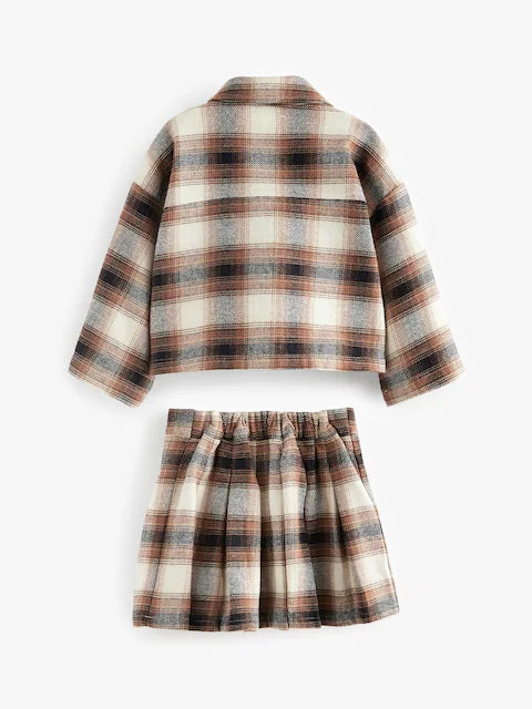 Neutral 100% Cotton Check Shirt and Skirt Set