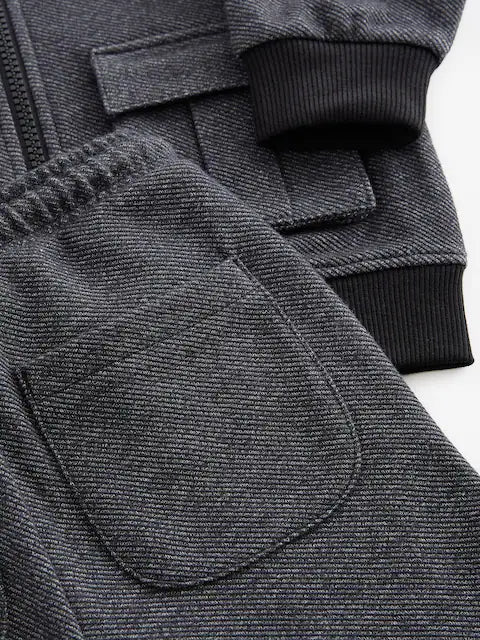 Charcoal Grey 2 Piece Jersey Textured Bomber Jacket and Joggers Set