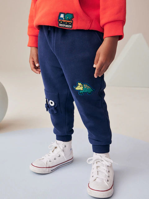 Red/Navy Blue Character Badges Hoodie and Joggers Set