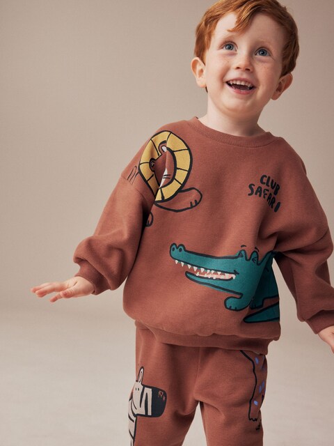 Rust Brown Safari Animals Oversized Printed Sweatshirt and Joggers Set