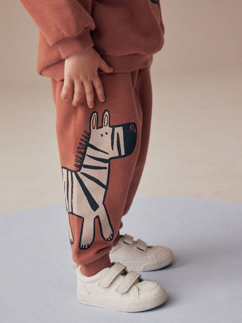 Rust Brown Safari Animals Oversized Printed Sweatshirt and Joggers Set