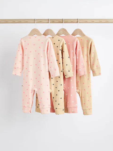 Pink 4 Pack Baby Footless Sleepsuits