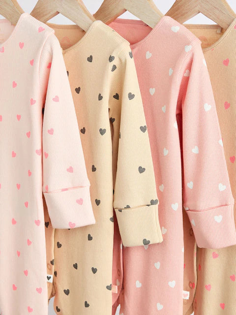 Pink 4 Pack Baby Footless Sleepsuits