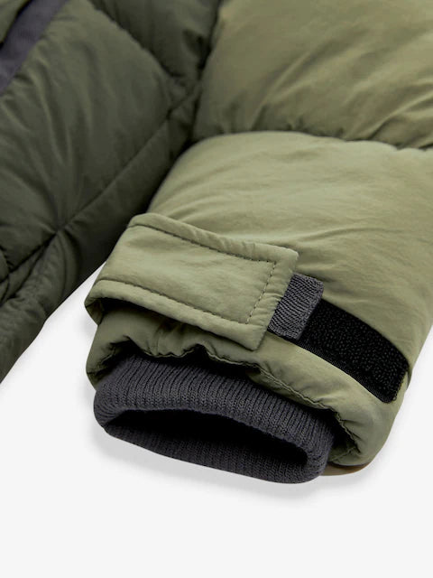 Green Colourblock Borg Fleece Lined Hooded Padded Coat