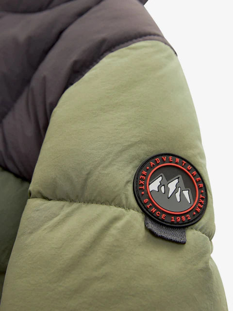 Green Colourblock Borg Fleece Lined Hooded Padded Coat