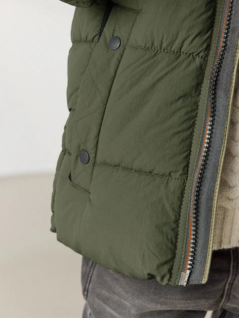 Green Colourblock Borg Fleece Lined Hooded Padded Coat