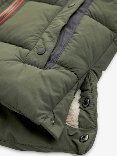 Green Colourblock Borg Fleece Lined Hooded Padded Coat