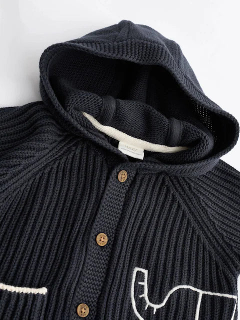 Navy Elephant Embroidered Knitted Cardigan