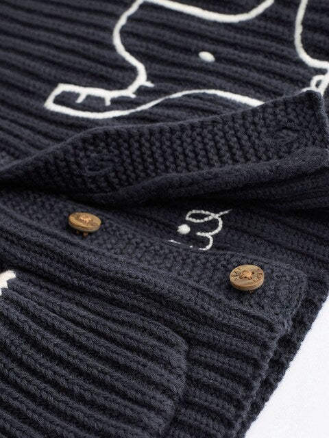Navy Elephant Embroidered Knitted Cardigan