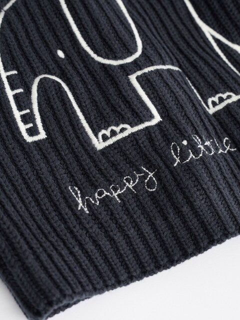 Navy Elephant Embroidered Knitted Cardigan