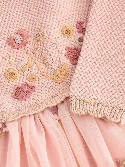Pink 2-in-1 Occasion Long Sleeve Knitted Jumper Dress