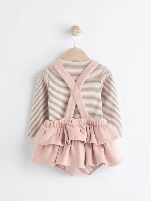 Pink/Black/White Baby Tiered Skirt Long Sleeve Bodysuit and Tights