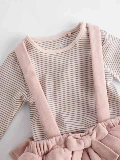Pink/Black/White Baby Tiered Skirt Long Sleeve Bodysuit and Tights